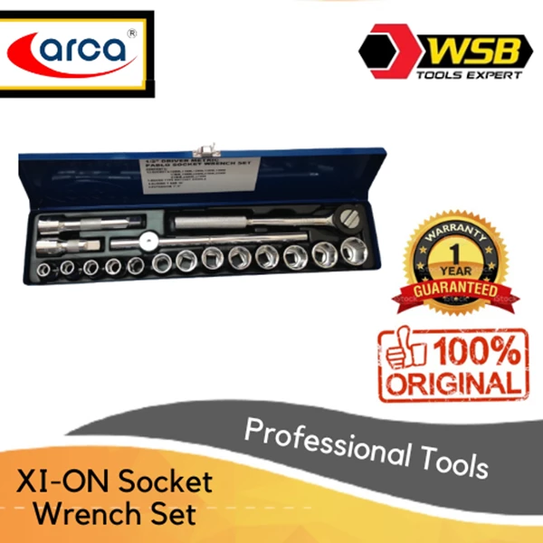 XI-ON Socket Wrench Set 17 Pcs ARCA 1/2"DR 6PT / 10 ~ 27MM / Kunci Sock / Sok